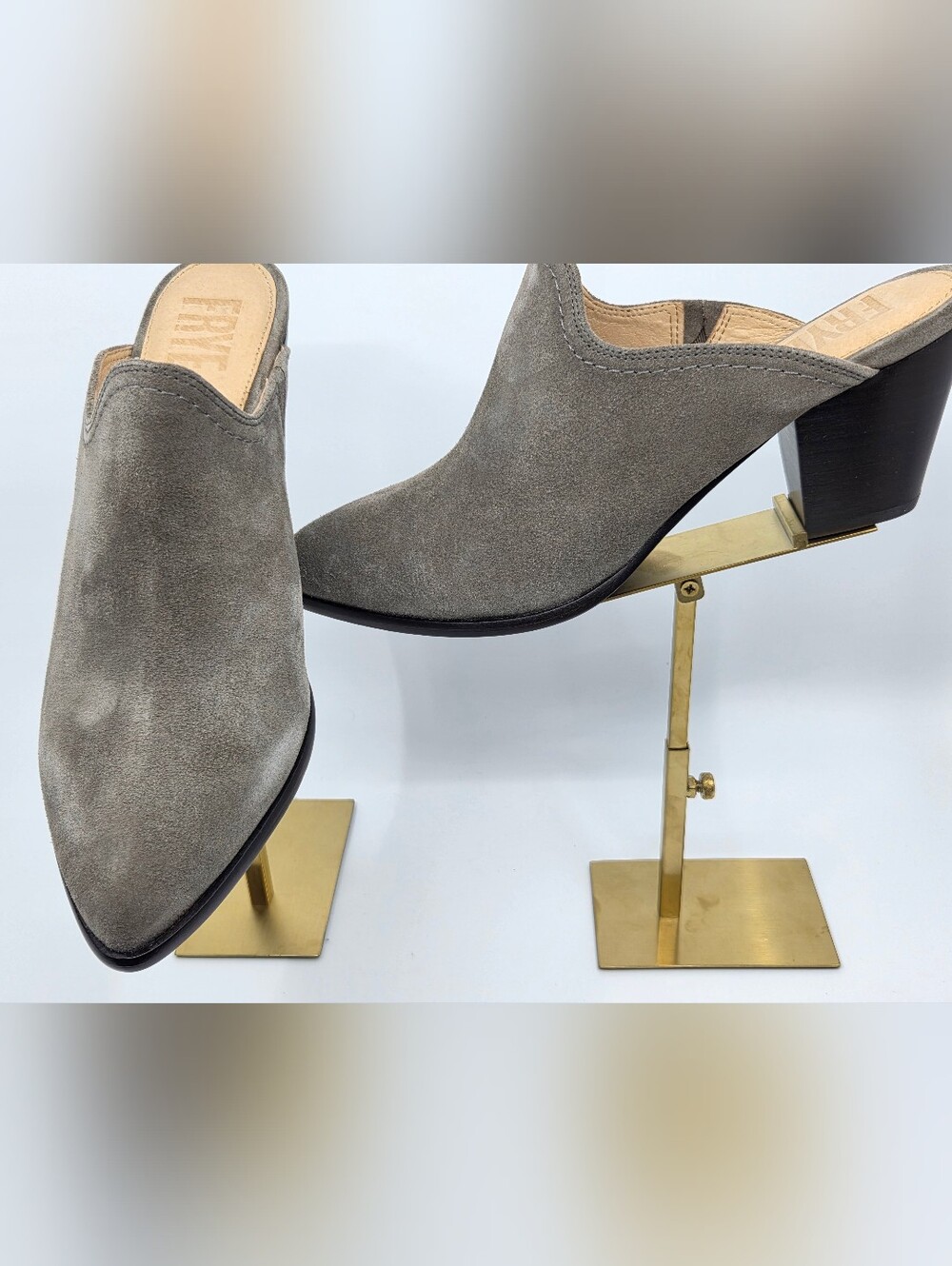 FRYE Suede Slip-On Mule — Gray
